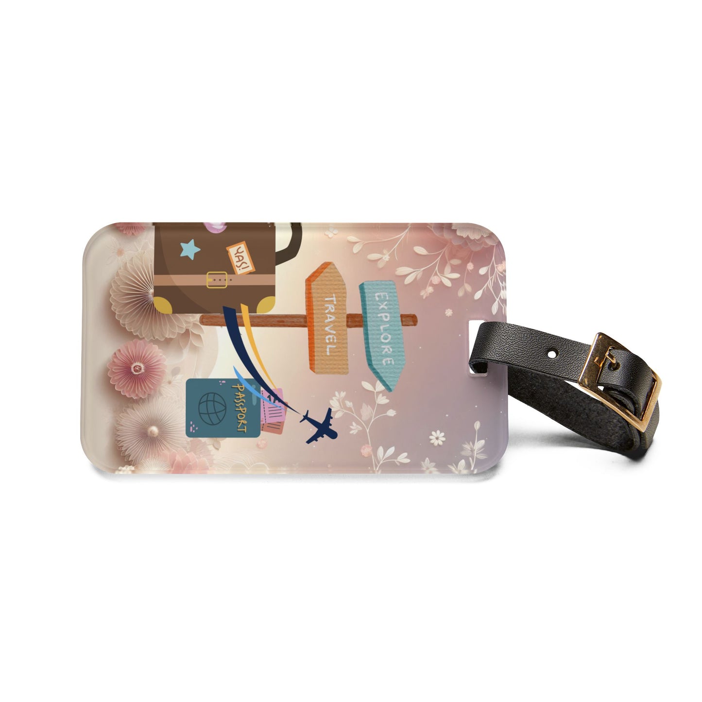 Travel Luggage Tag — 'Explore Travel' Suitcase & Passport Design
