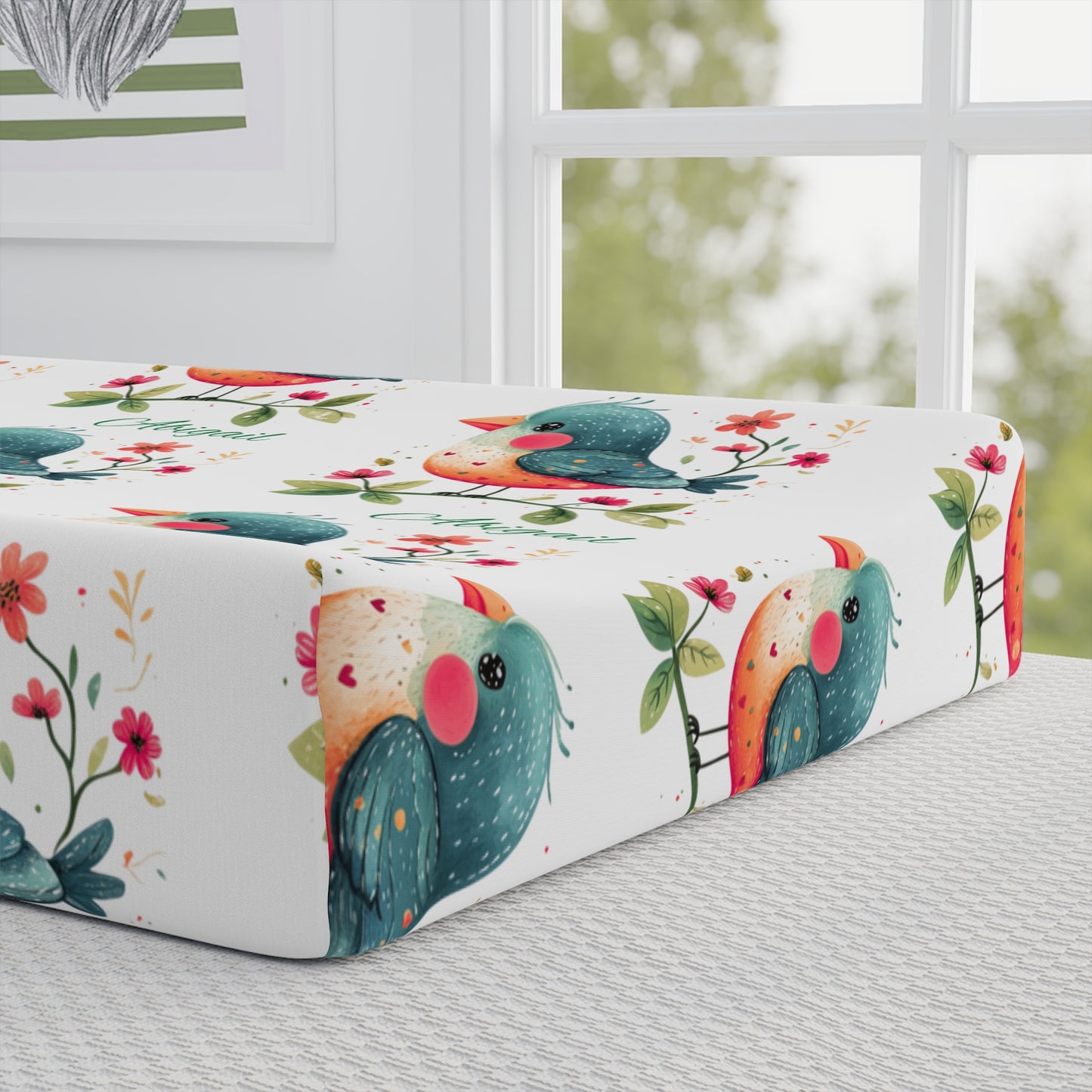 Changing Pad Cover - Watercolor Birds Floral Nursery