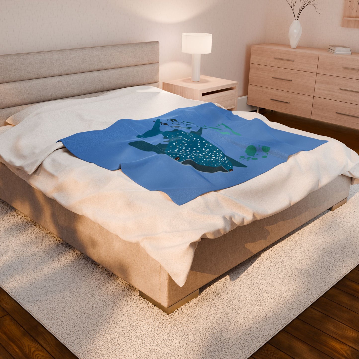 Whale Shark school of fish and buddles Velveteen Plush Blanket