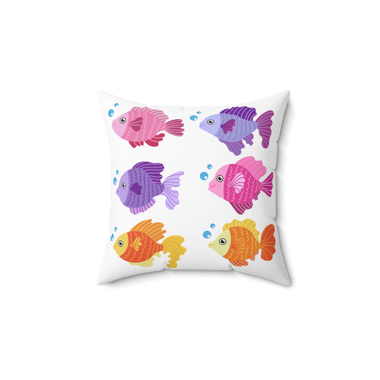 Six fish with cartoonish bubbles Spun Polyester Square Pillow