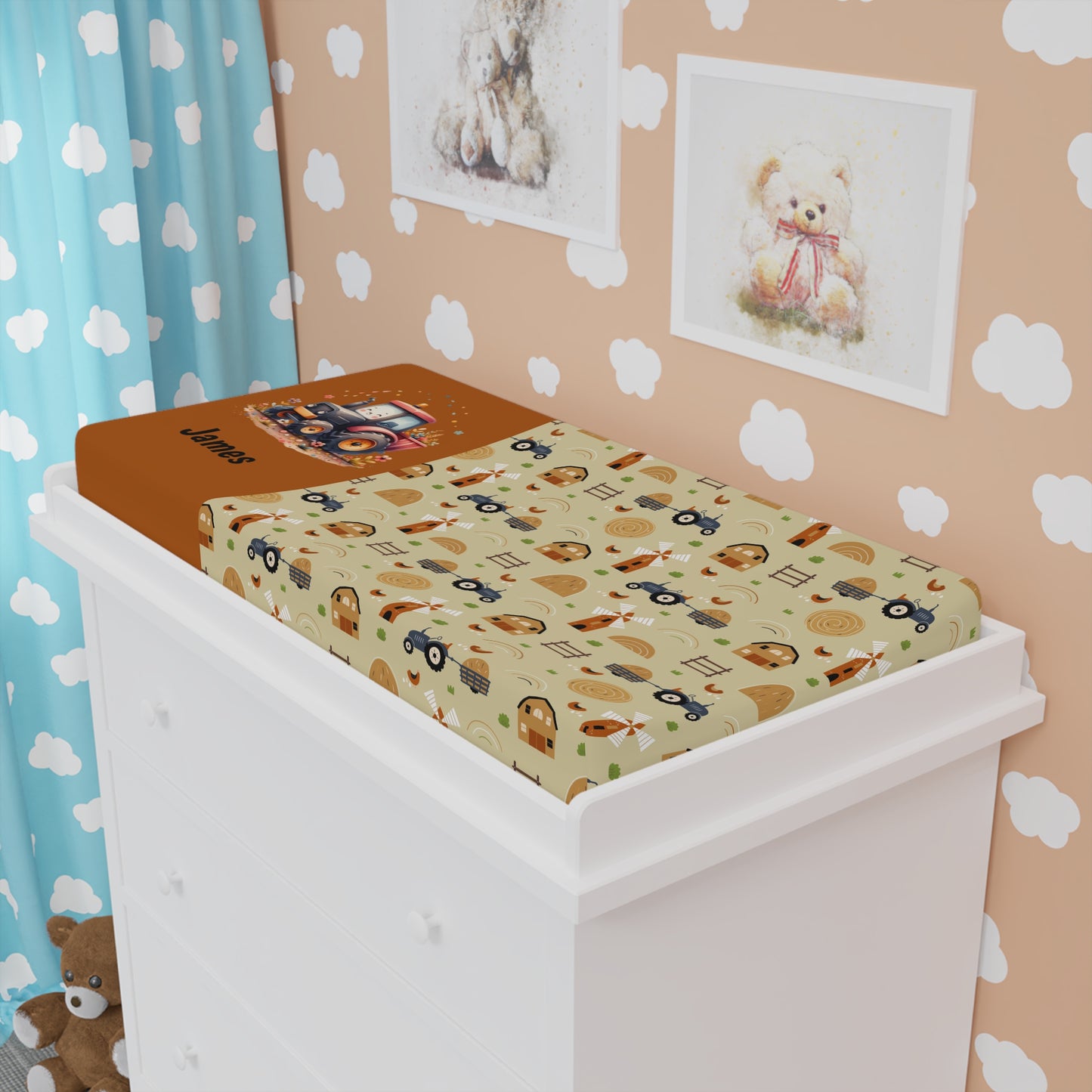 Changing Pad Cover — Neutral Woodland Adventure Pattern (Personalized Name Option)