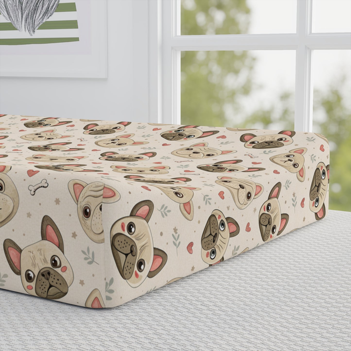Personalized Puppy Baby Changing Pad Cover — Neutral Beige Dog Pattern