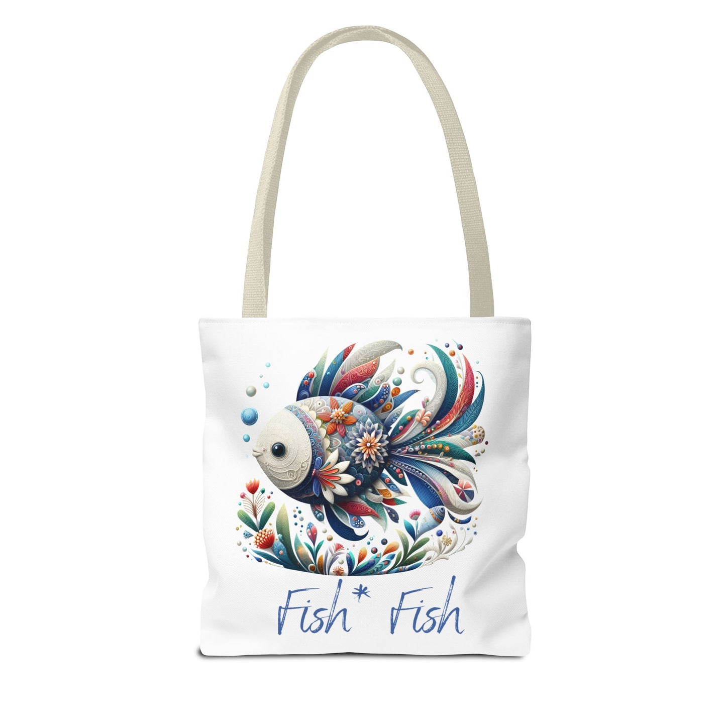 Floral Fish Tote Bag — Colorful Whimsical "Fish Fish" Canvas Tote