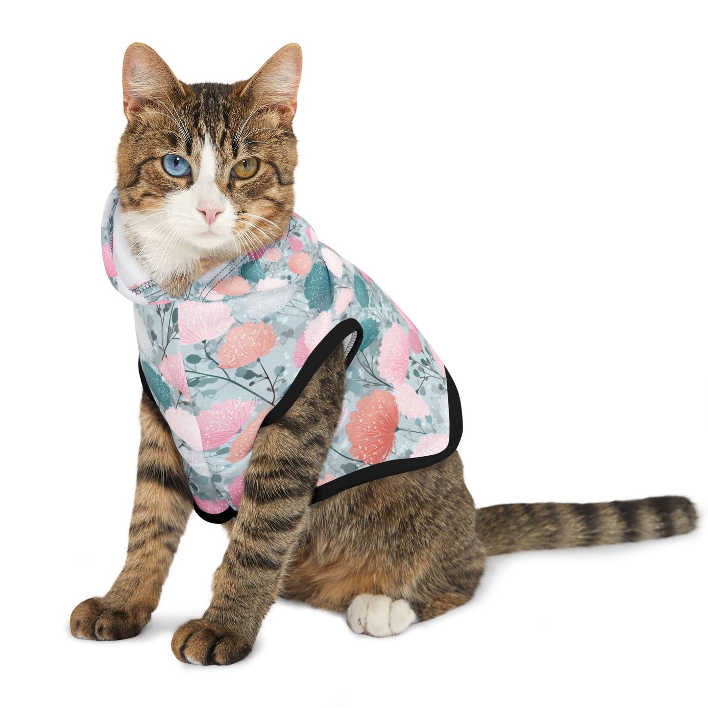 Dog Hoodie – Pastel Floral Pattern Pet Hoodie (Pink & Teal)