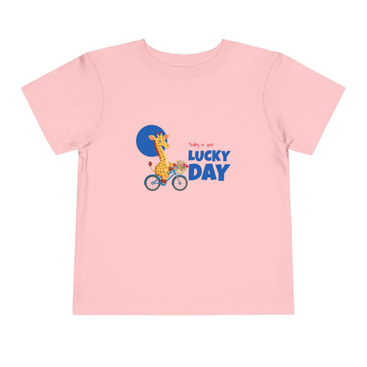 Toddler Short Sleeve Tee - 'Lucky Day' Giraffe Design, Kids Summer Shirt, Playtime Tee, Gift for Toddlers, Cute Animal Top