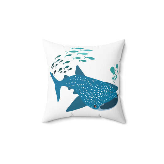 Whale Shark school of fish and buddles Spun Polyester Square Pillow