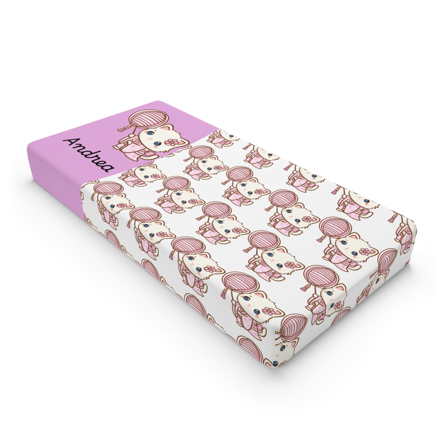Personalized Pink Doll Baby Changing Pad Cover — Cute Nursery Accessory