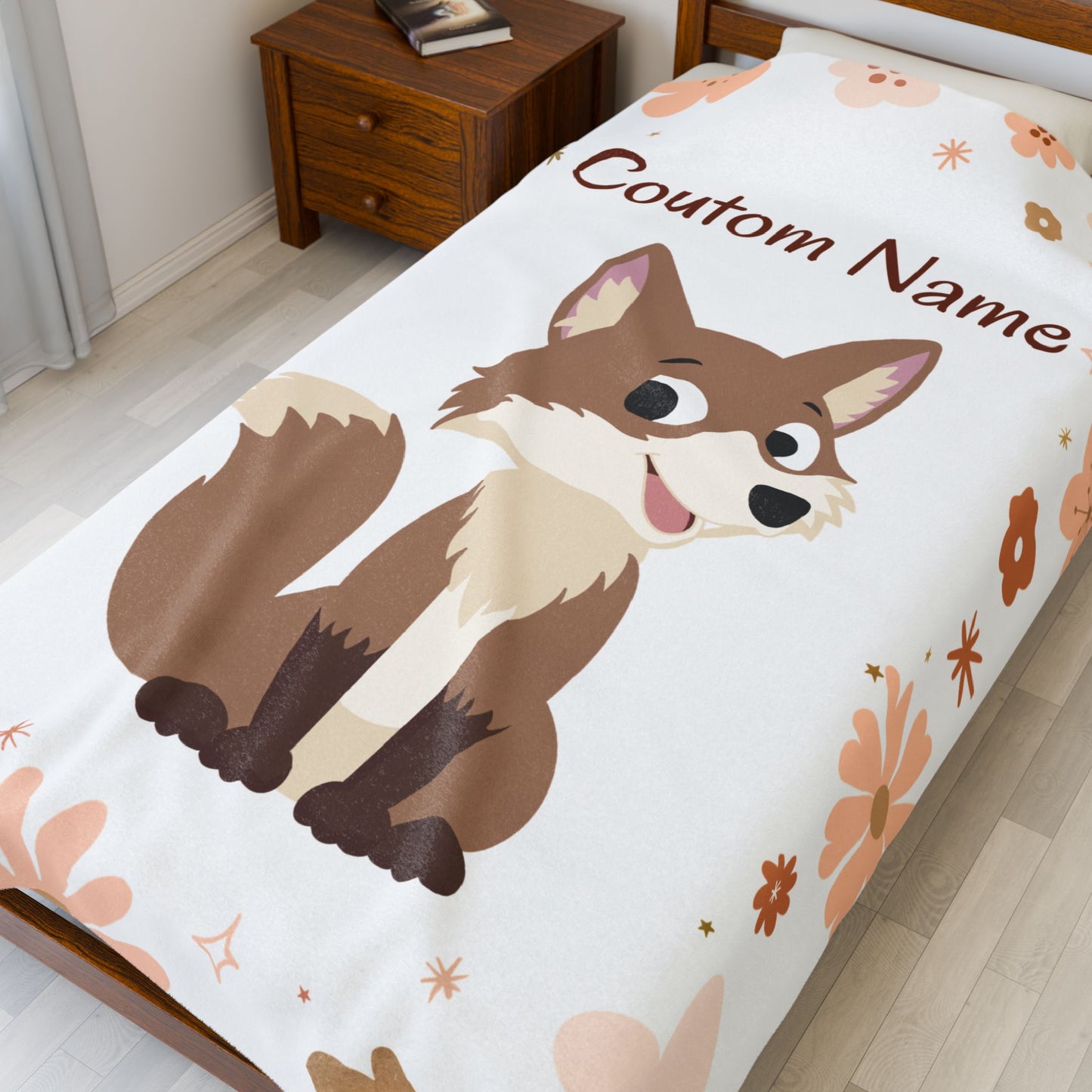 Personalized Velveteen Plush Blanket with Cute Fox Design, Custom Name Blanket, Children's Bedroom Decor, Cozy Gift for Kids, Baby [...]