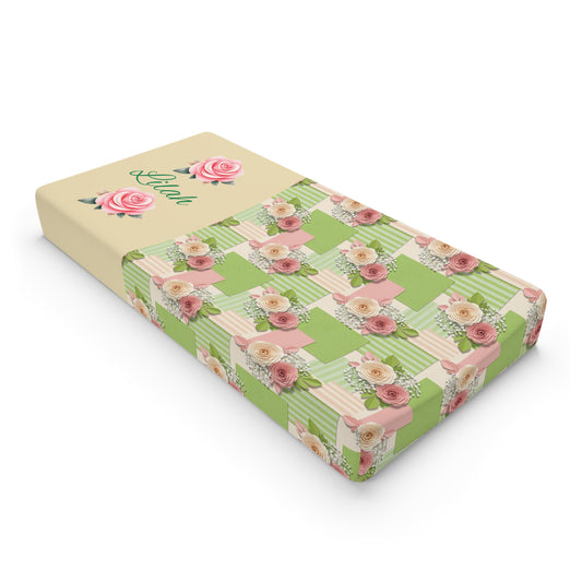 Floral Patchwork Baby Changing Pad Cover — Personalized Name Option
