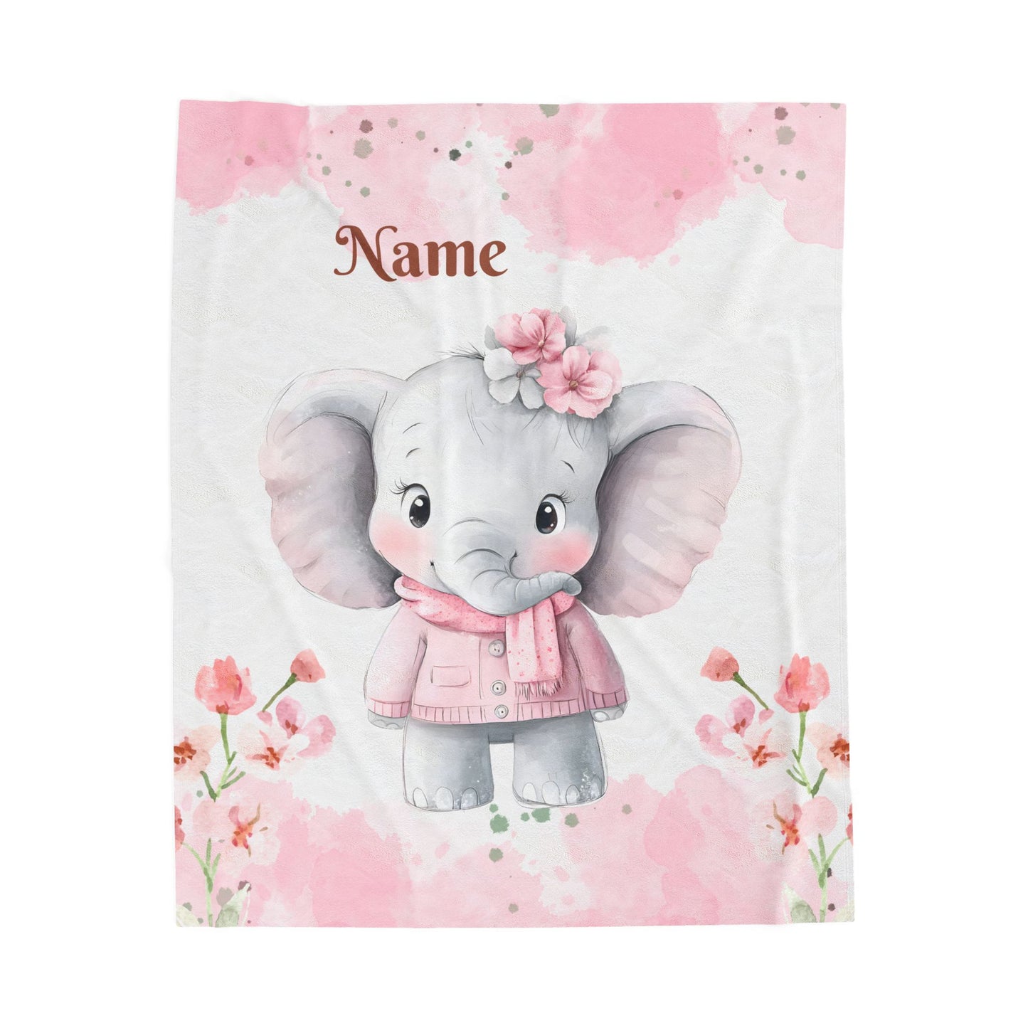 Personalized Baby Elephant Velveteen Plush Blanket, Custom Nursery Blanket, Baby Shower Gift, Cozy Snuggle Blanket, Childrens Home Decor