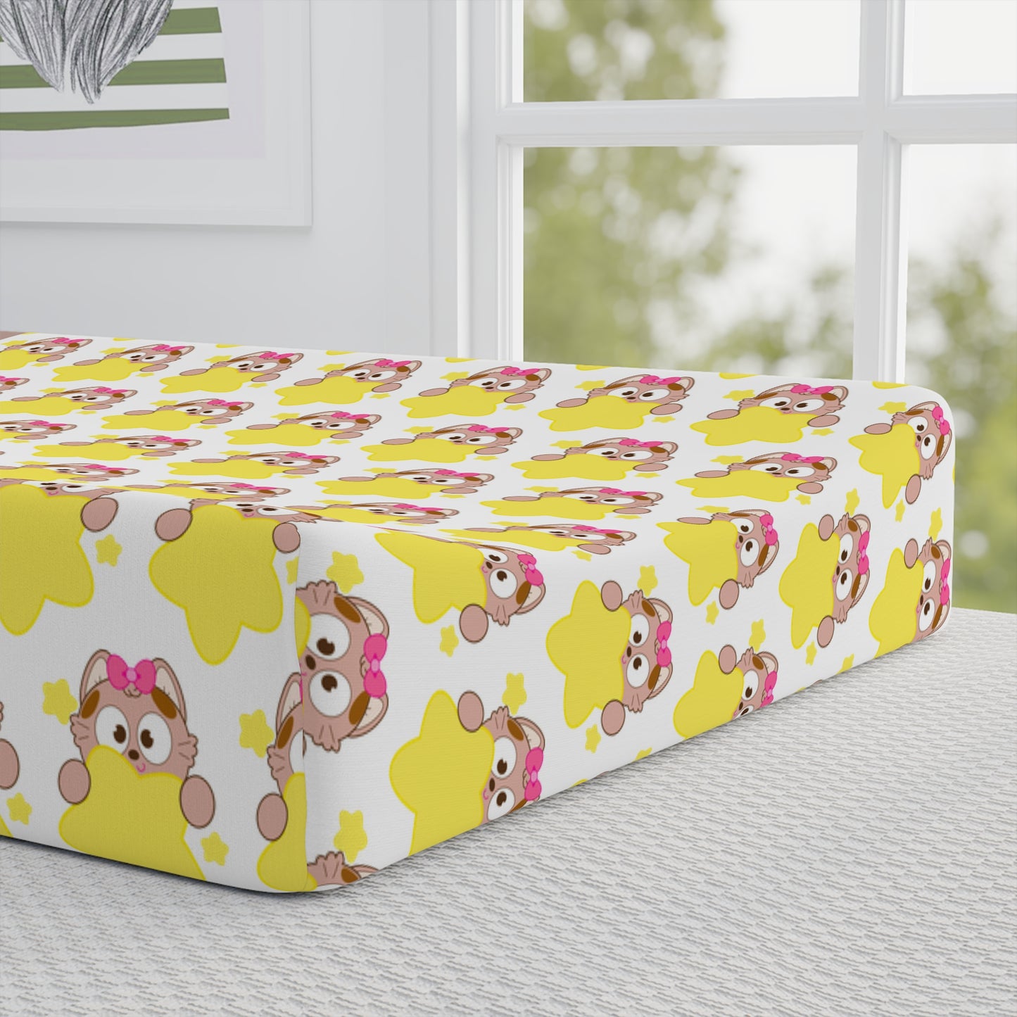 Changing Pad Cover — Cute Yellow Star Bear Pattern with Personalized Name