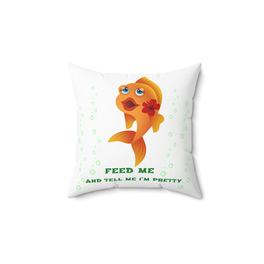 Cartoon goldfish with red lips and flower Spun Polyester Square Pillow