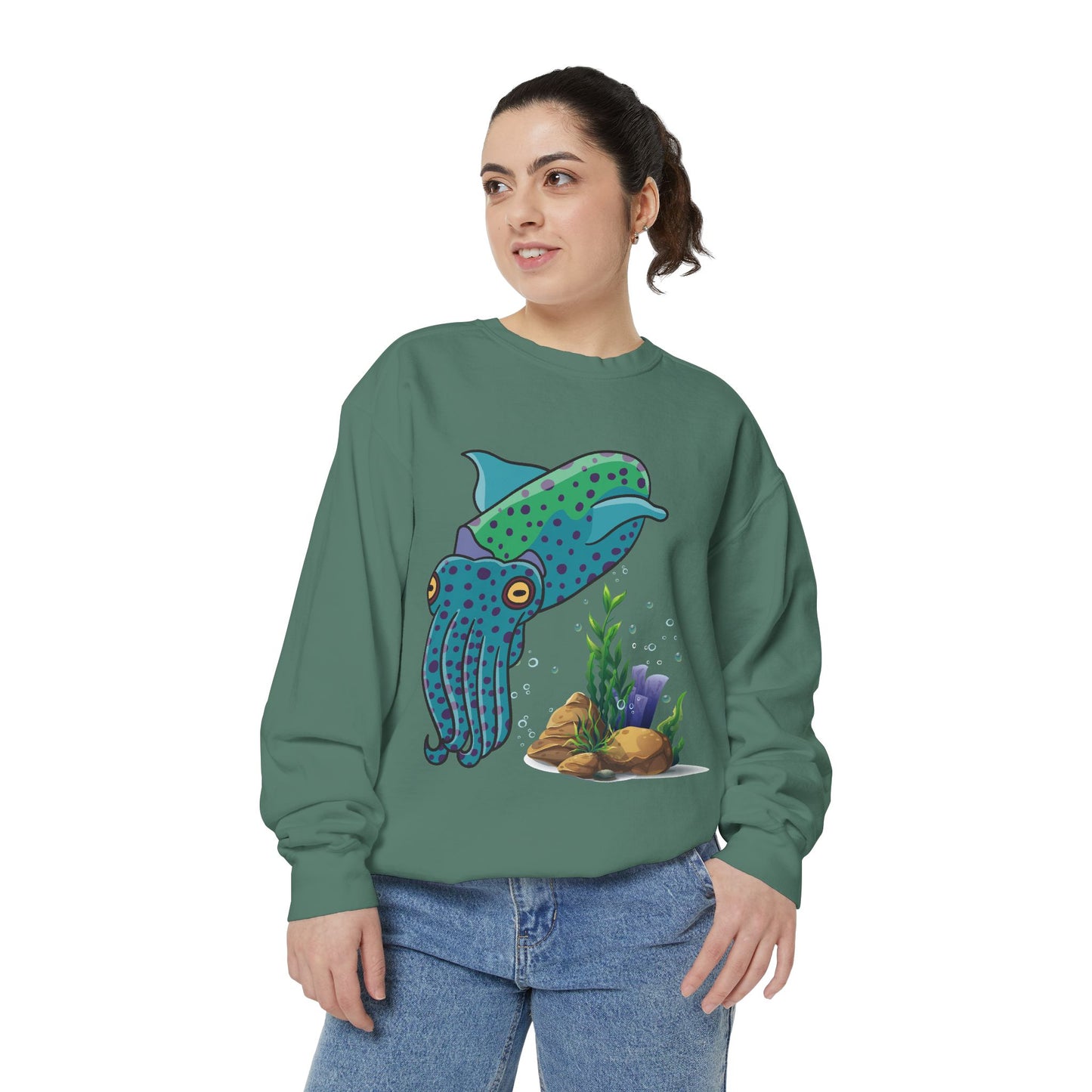 Cute with marine habitat coral and bubbles Unisex Garment-Dyed Sweatshirt