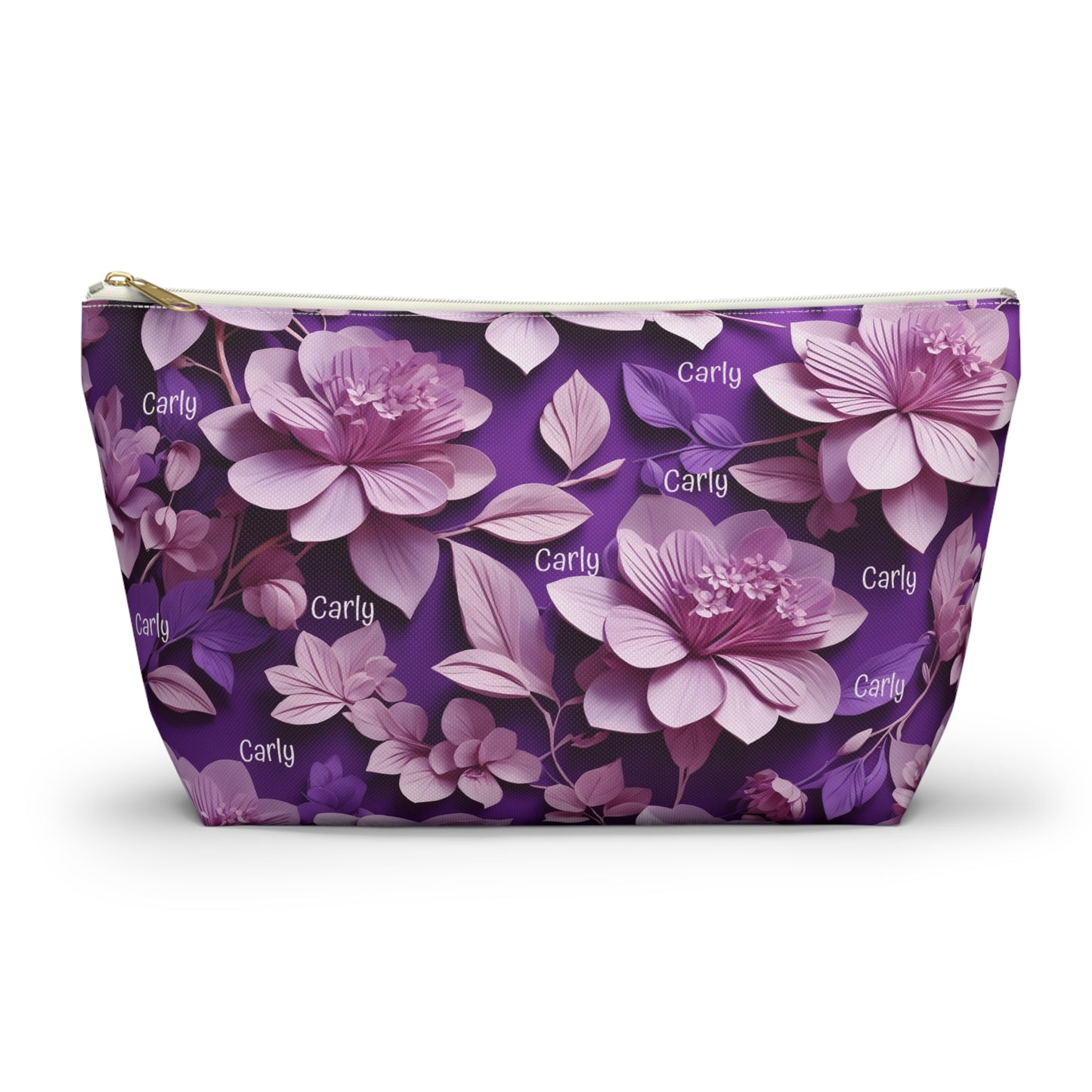 Floral Purple Makeup Bag — Personalized Carly Cosmetic Pouch