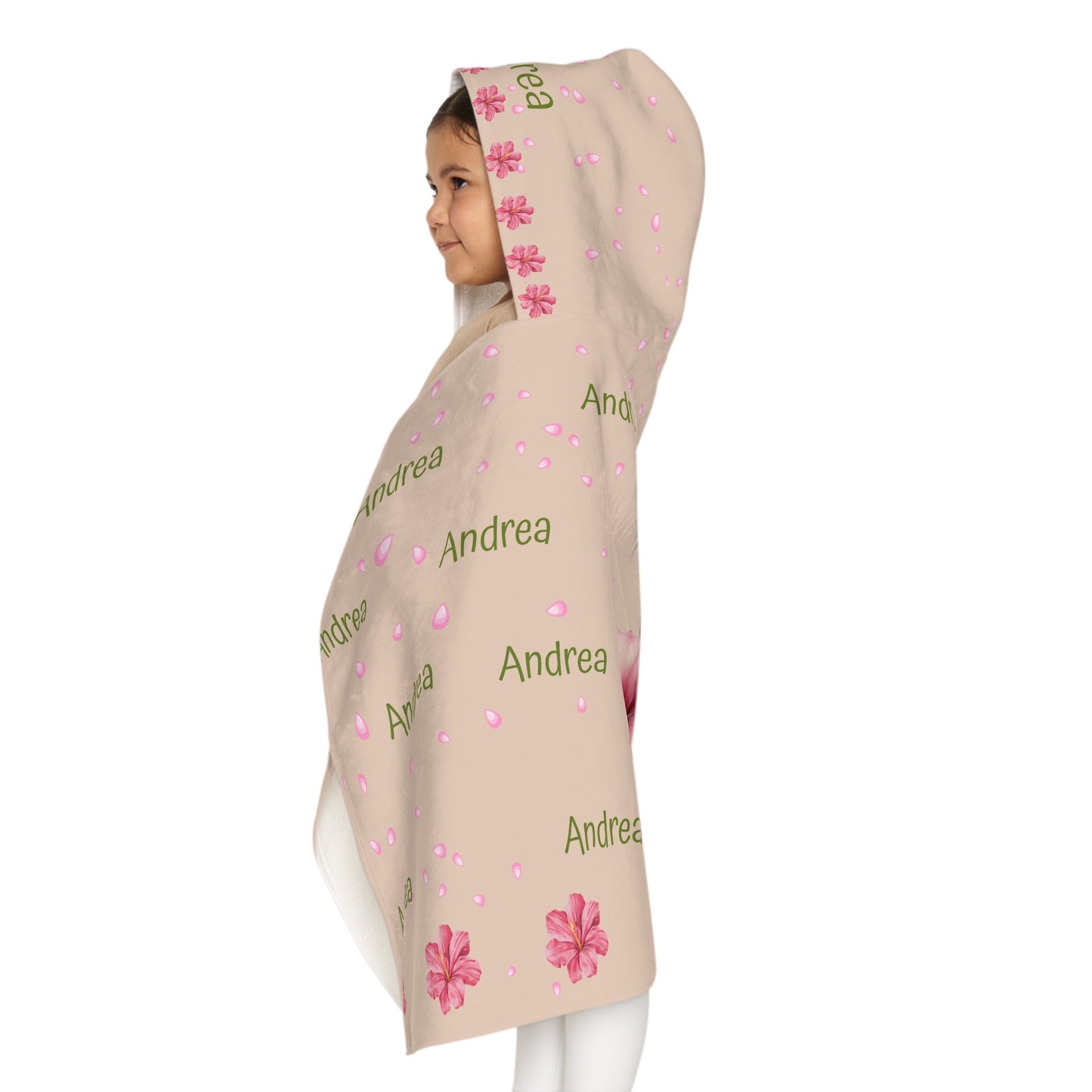 Personalized Kids Hooded Towel - Pink Floral Bear with Name (Andrea)