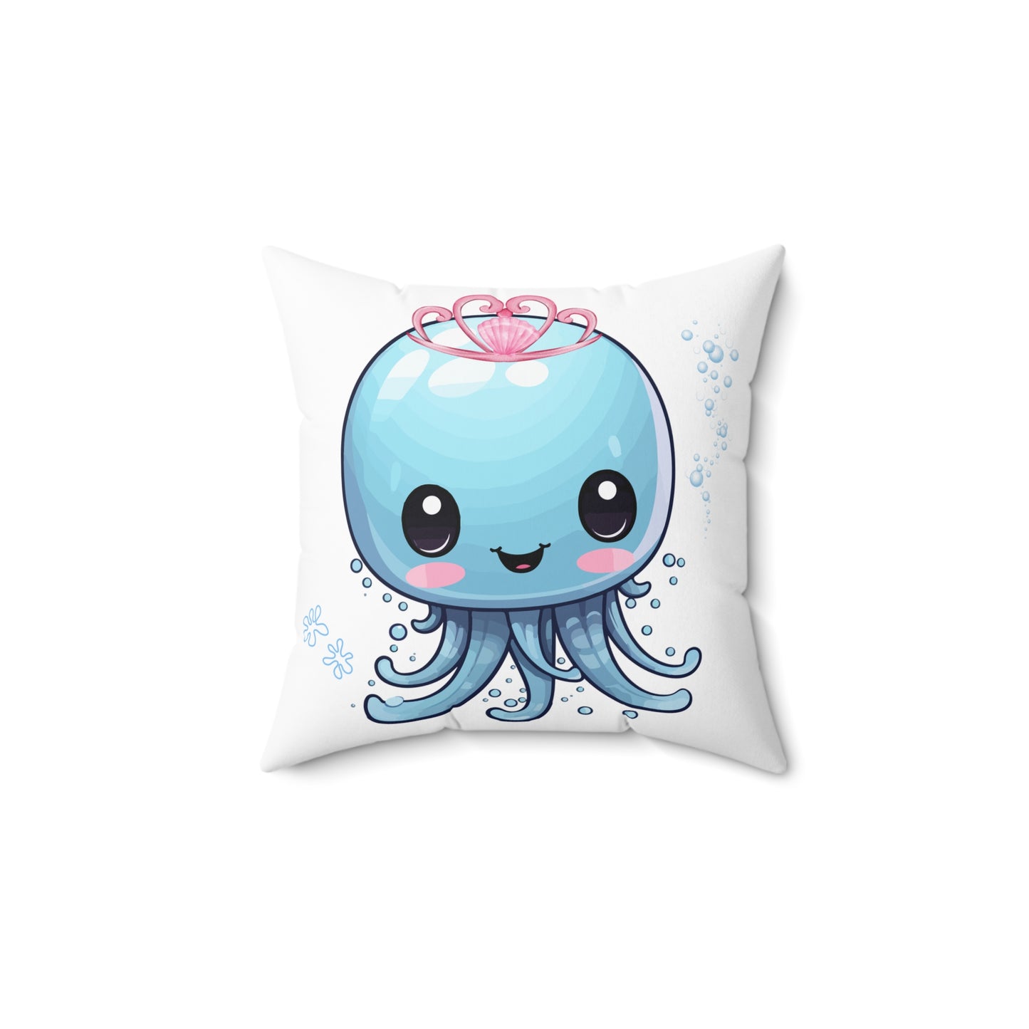 Blue jellyfish with a pink tiara Spun Polyester Square Pillow