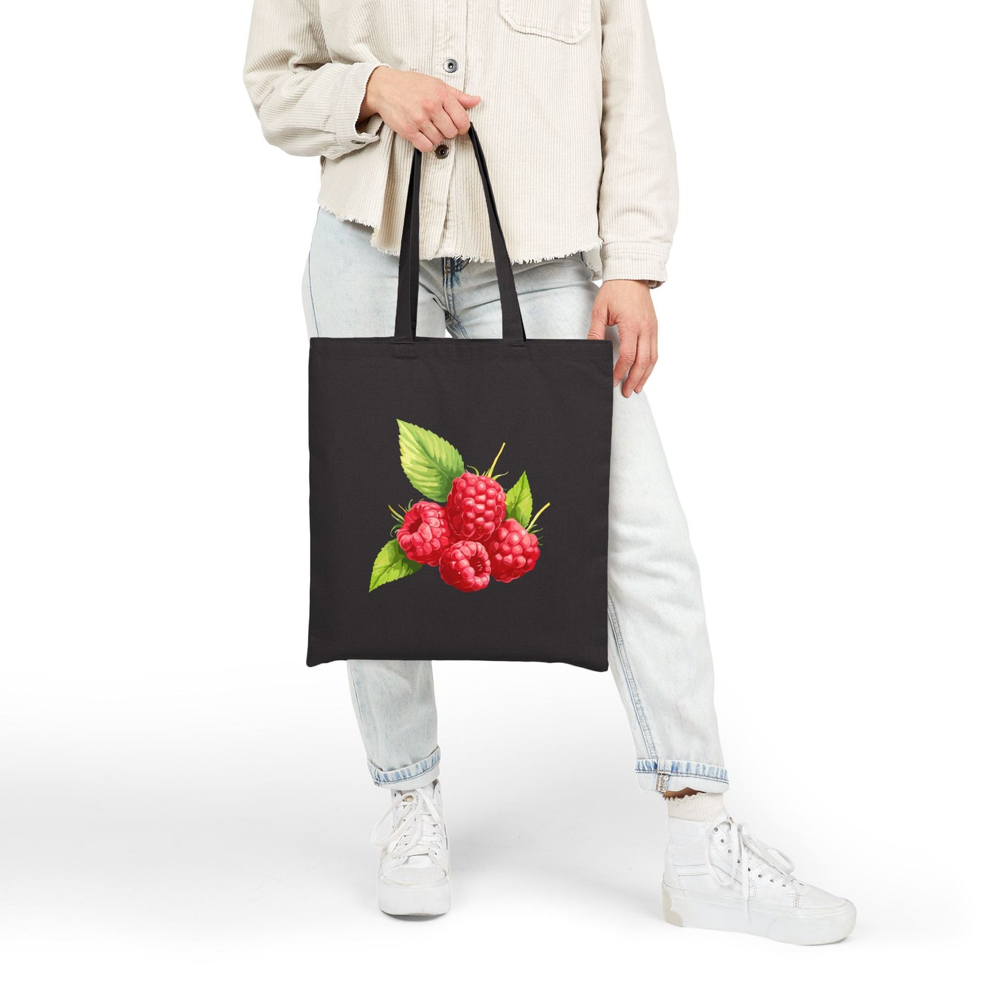 Raspberry Bouquet Tote Bag — Vintage Fruit Canvas Market Tote