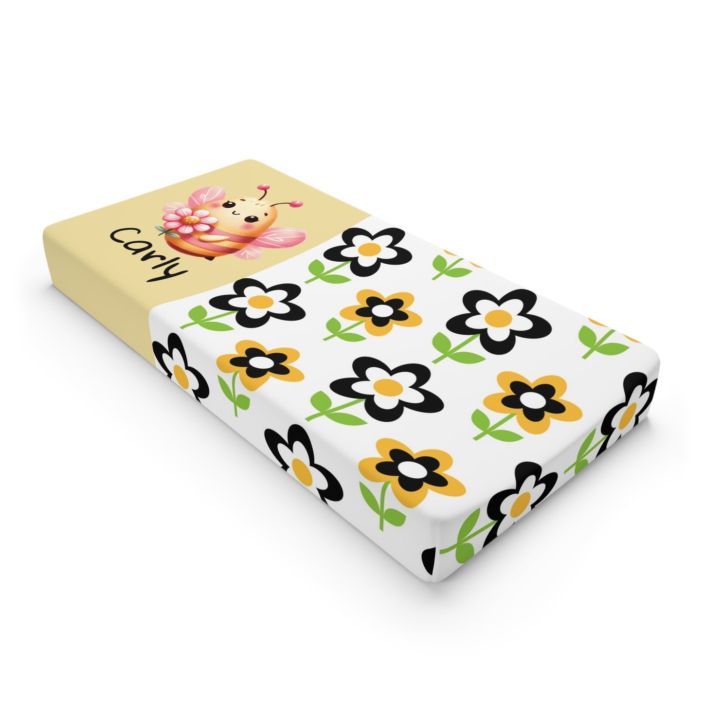 Floral Bee Baby Changing Pad Cover — Personalized Nursery Bedding