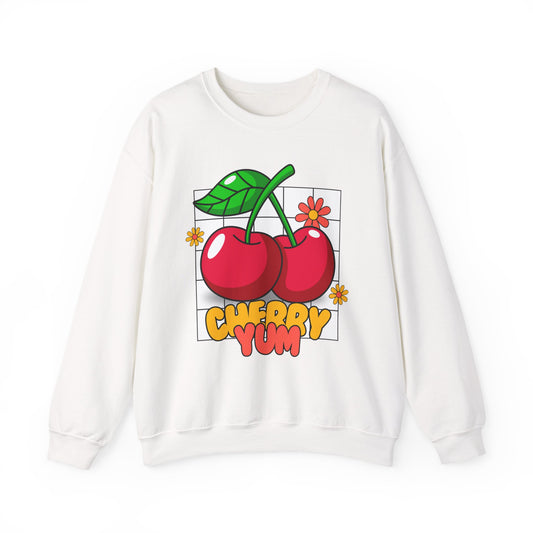 Cherry Yum Graphic Crewneck Sweatshirt | Cozy Unisex Sweater for Casual Wear, Gifts, Summer Vibes, Trendy Fashion, Foodie Apparel