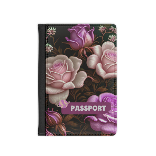 Floral Passport Cover — Purple Vintage Rose Travel Wallet