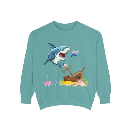 Shark ship colorful coral reef Unisex Garment-Dyed Sweatshirt