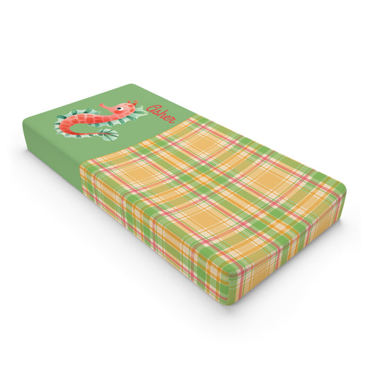 Seahorse Plaid Baby Changing Pad Cover — Personalized Nursery Decor