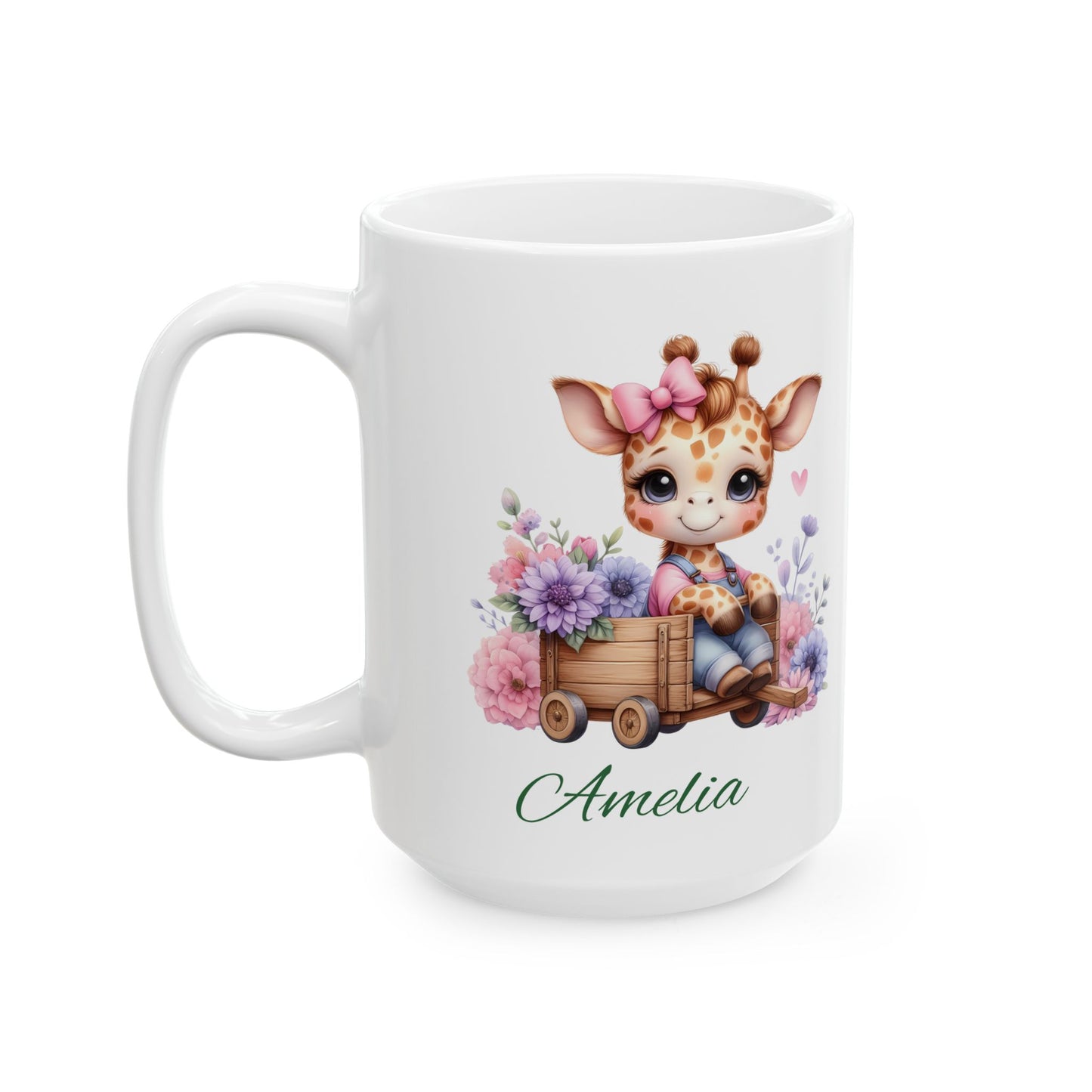 Giraffe Floral Ceramic Mug – Cute Baby Giraffe with Flowers (11oz & 15oz)