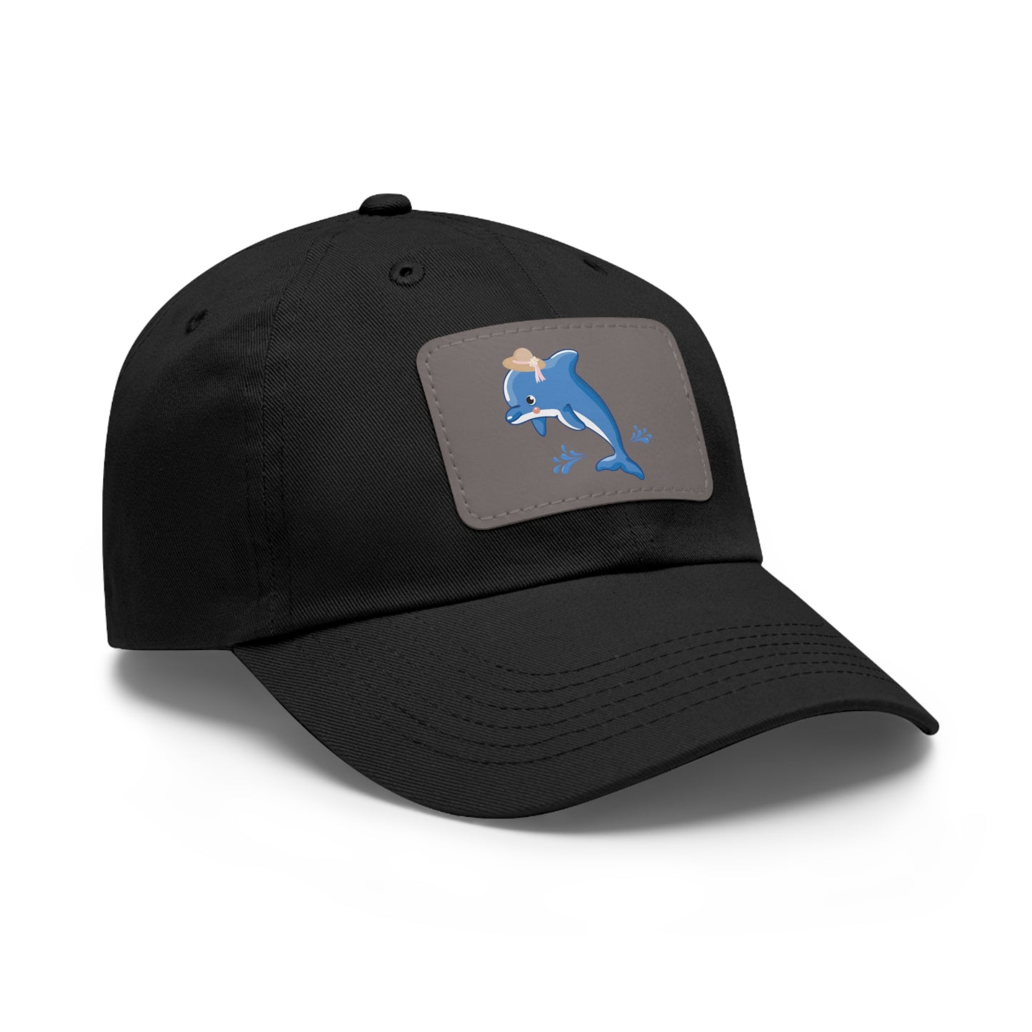 DDolphin wearing a straw hat with stylized water splashes ad Hat with Leather Patch (Rectangle)