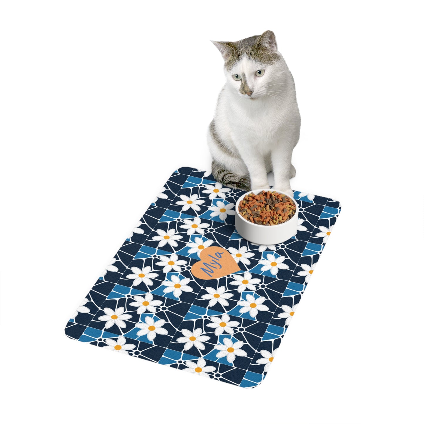 Personalized Daisy Mosaic Pet Food Mat (12x18)