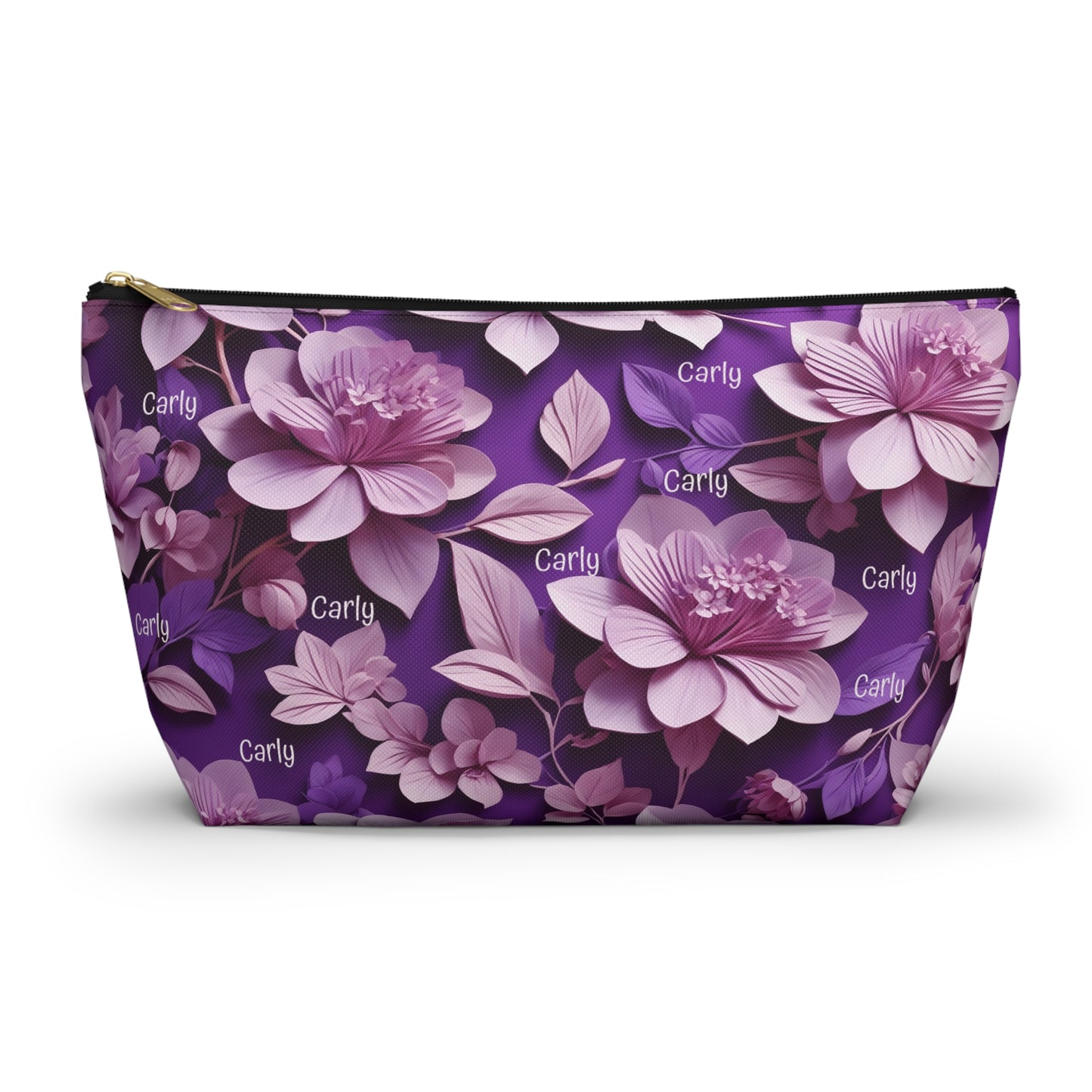 Floral Purple Makeup Bag — Personalized Carly Cosmetic Pouch