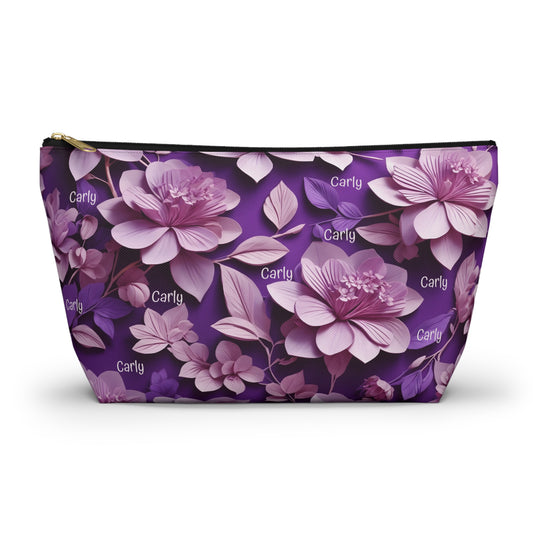 Floral Purple Makeup Bag — Personalized Carly Cosmetic Pouch