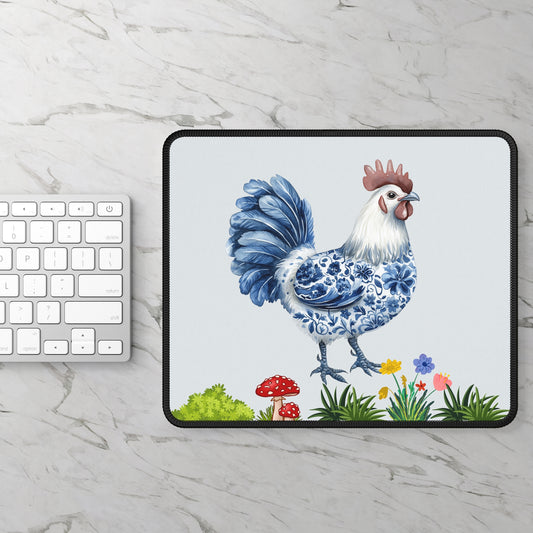Rooster Ceramic Blue Floral Gaming Mouse Pad — Farmhouse Kitchen Desk Mat
