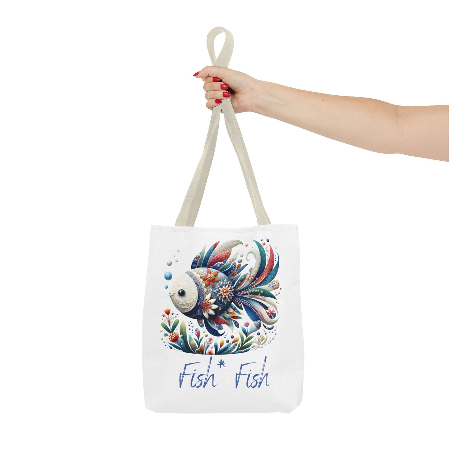 Floral Fish Tote Bag — Colorful Whimsical "Fish Fish" Canvas Tote