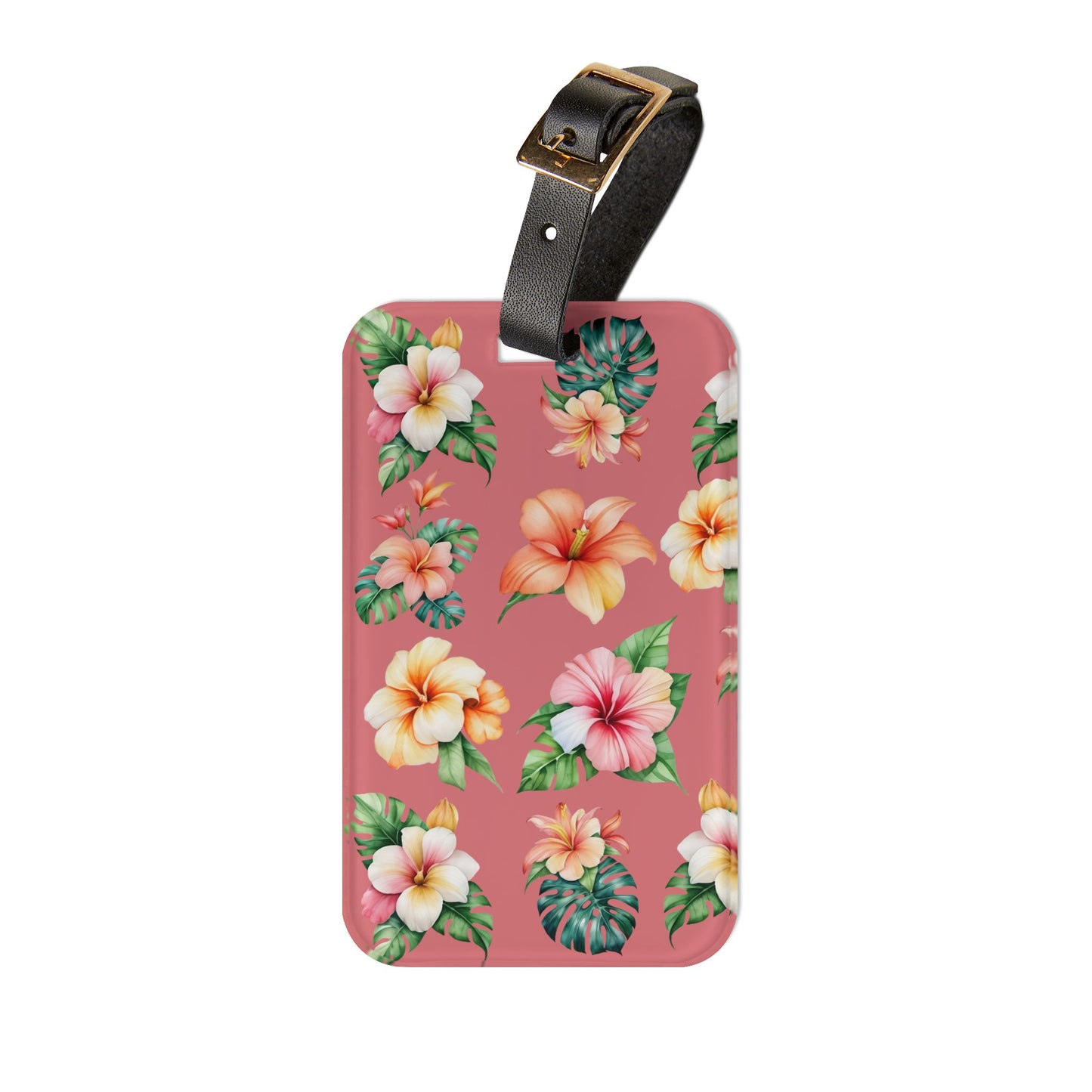 Floral Hibiscus Luggage Tag — Tropical Pink Suitcase Identifier
