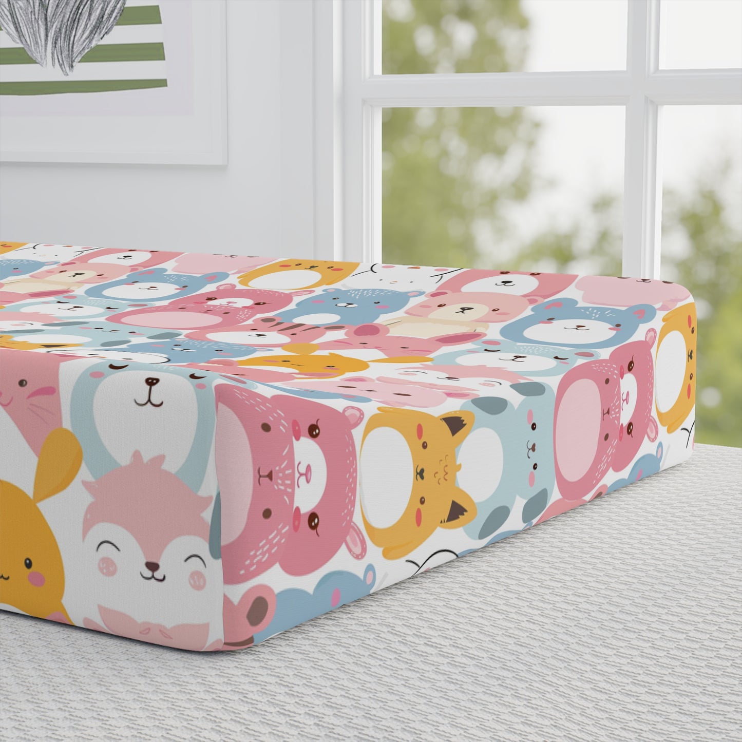 Personalized Zoo Friends Baby Changing Pad Cover — Pink Animal Pattern with Name (Hudson)