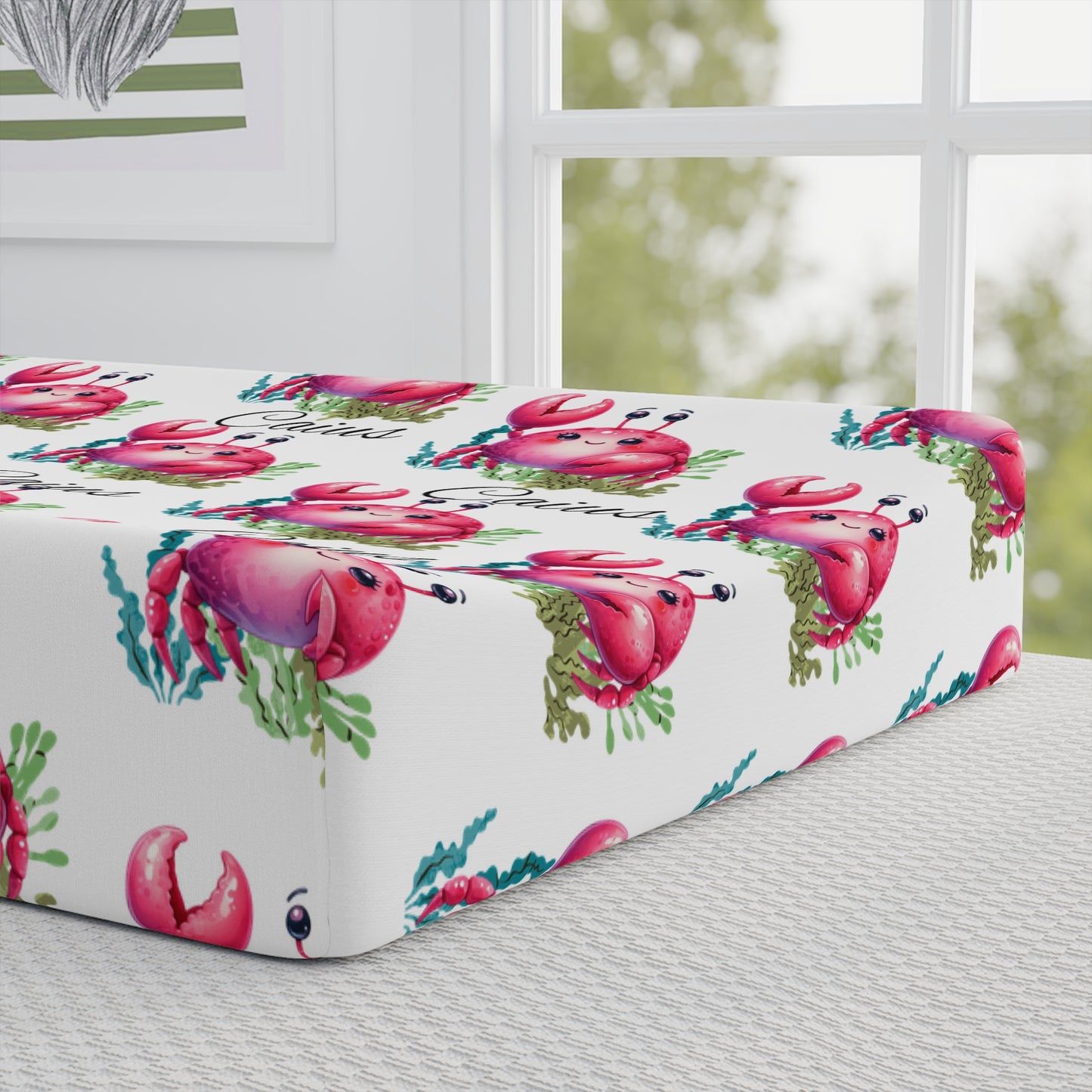 Pink Floral Bunny Baby Changing Pad Cover – Cute Waterproof Nursery Accessory