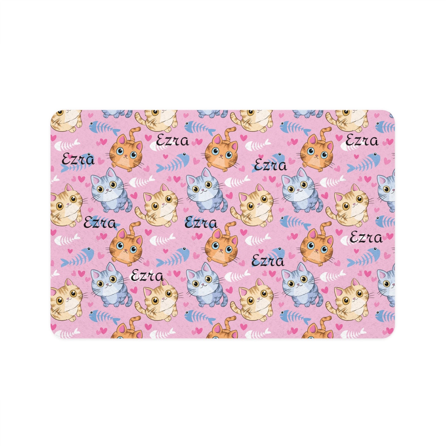Personalized Cat Pattern Pet Food Mat (12x18) — Pink Kitty Name Placemat