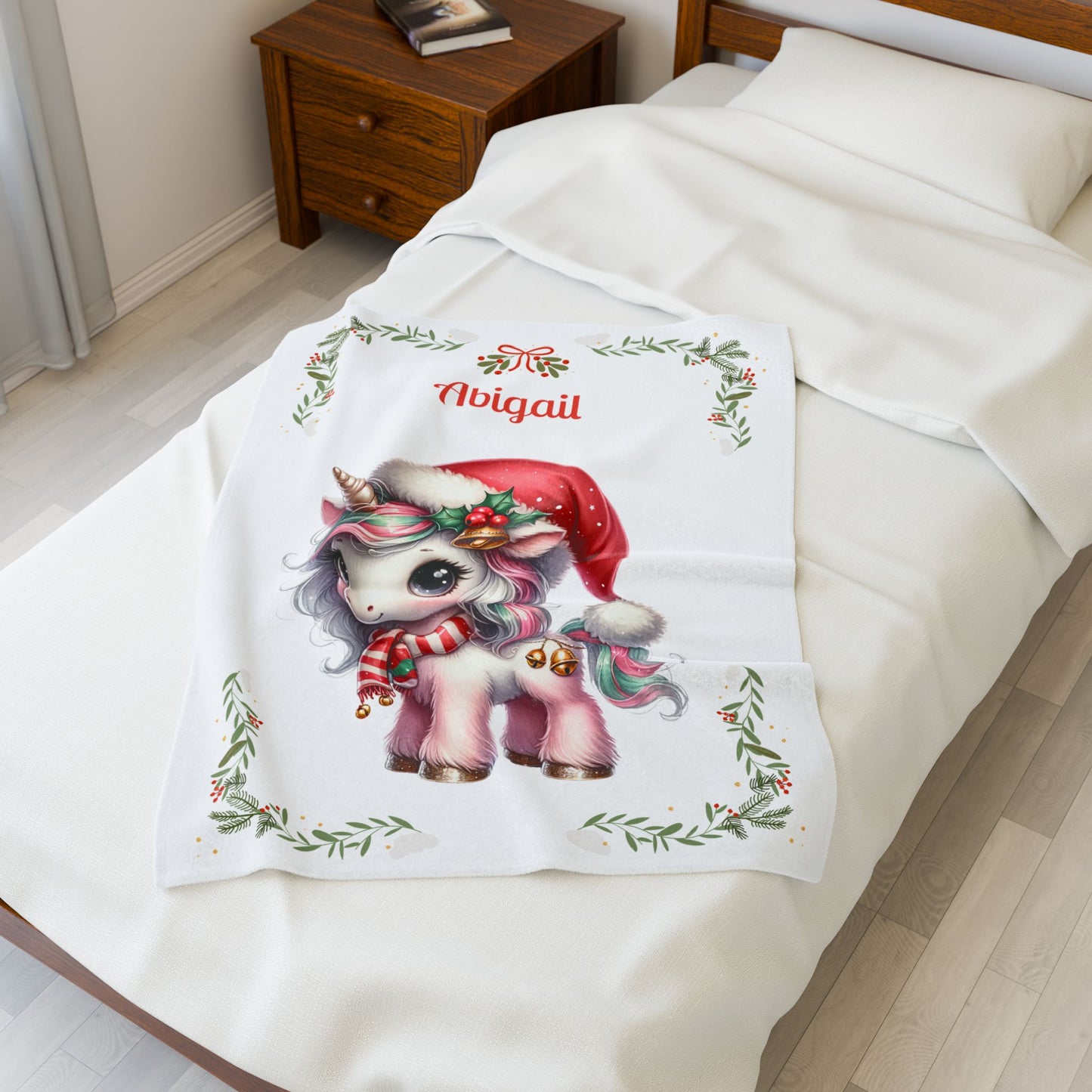 Personalized Unicorn Plush Blanket | Cozy Velveteen Throw | Child's Gift | Holiday Decor | Custom Name Blanket, Nursery Accessory, [...]