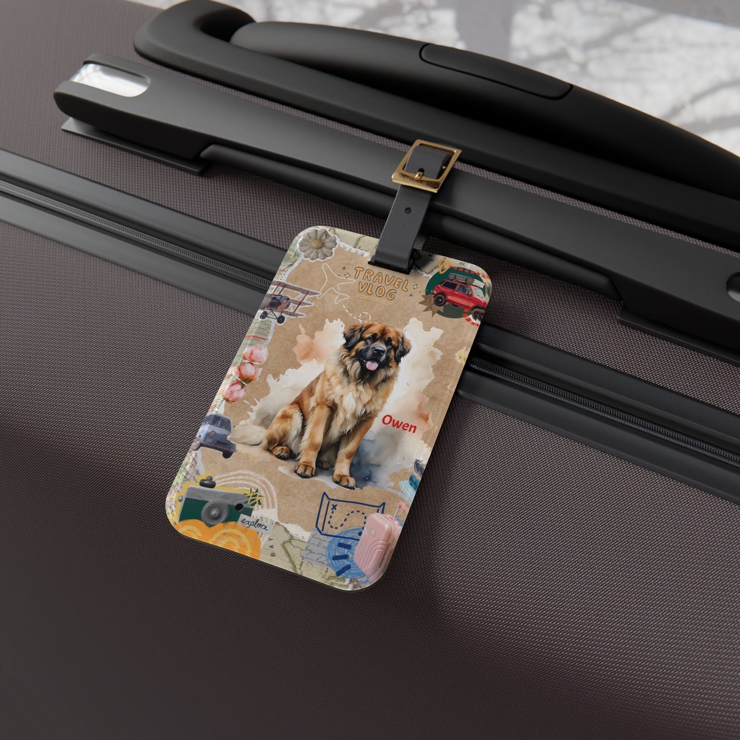 Luggage Tag - Personalized Travel Dog Tag with 'Owen' Leonberger Design