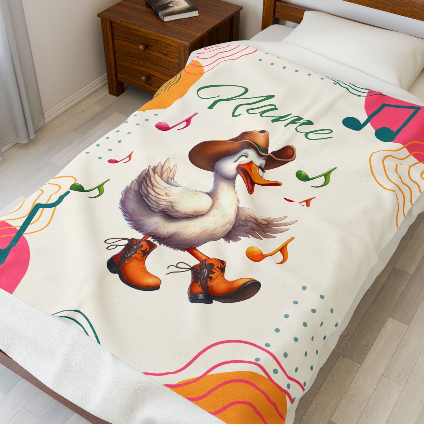 Personalized Velveteen Plush Blanket with Music Notes and Dancing Duck Design, Cozy Home Decor, Gift for Kids, Baby Shower, Nursery, [...]
