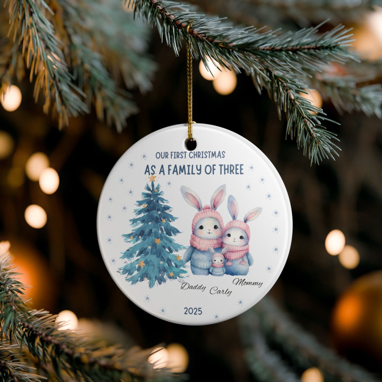 Family Christmas Ornament, Personalized Holiday Keepsake, First Christmas as a Family of Three Decoration, 2025 Family Tradition, [...]