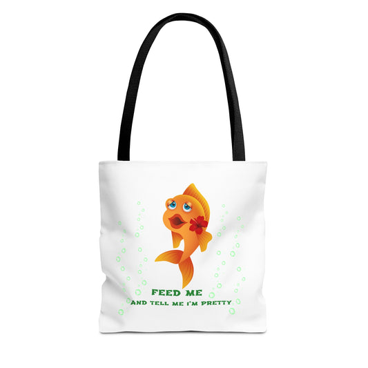 Cartoon goldfish with red lips and flower Tote Bag