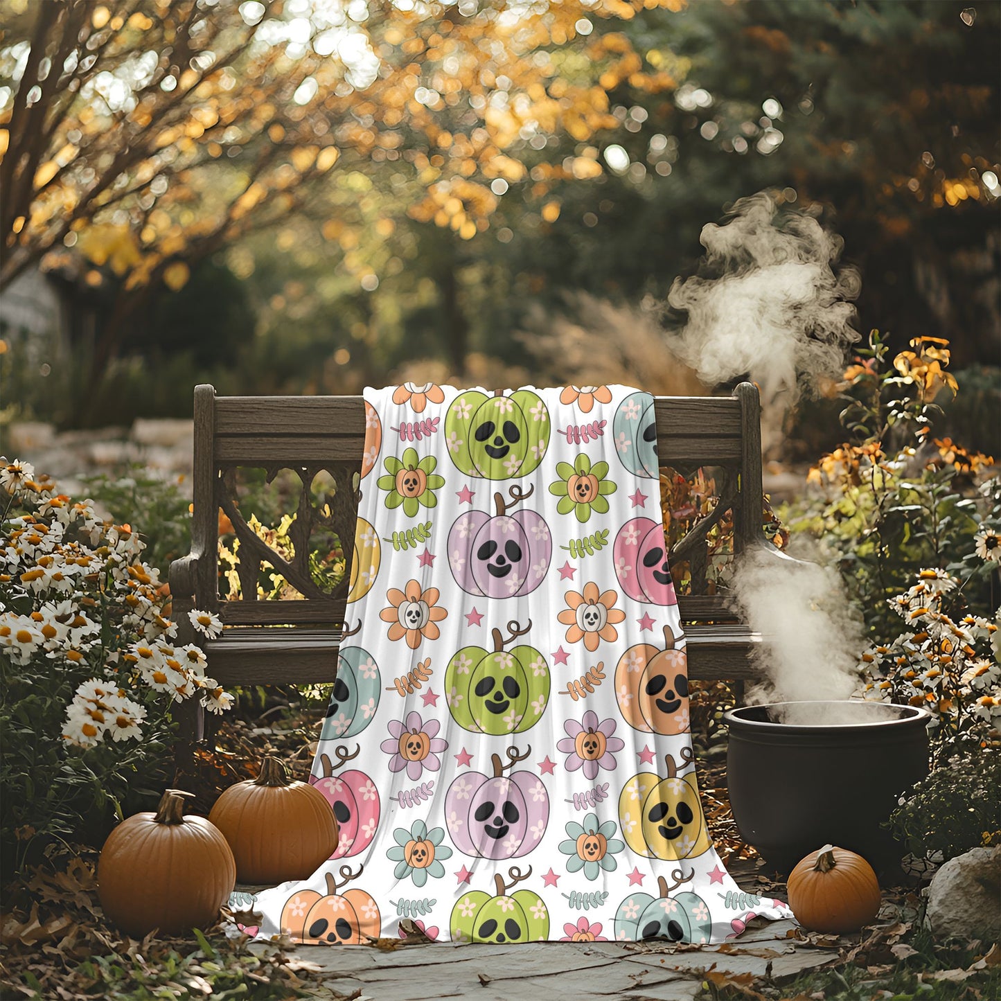 Colorful Pumpkin Plush Blanket, Cozy Fall Blanket, Halloween Decor, Cute Plush Throw, Autumn Gift Idea