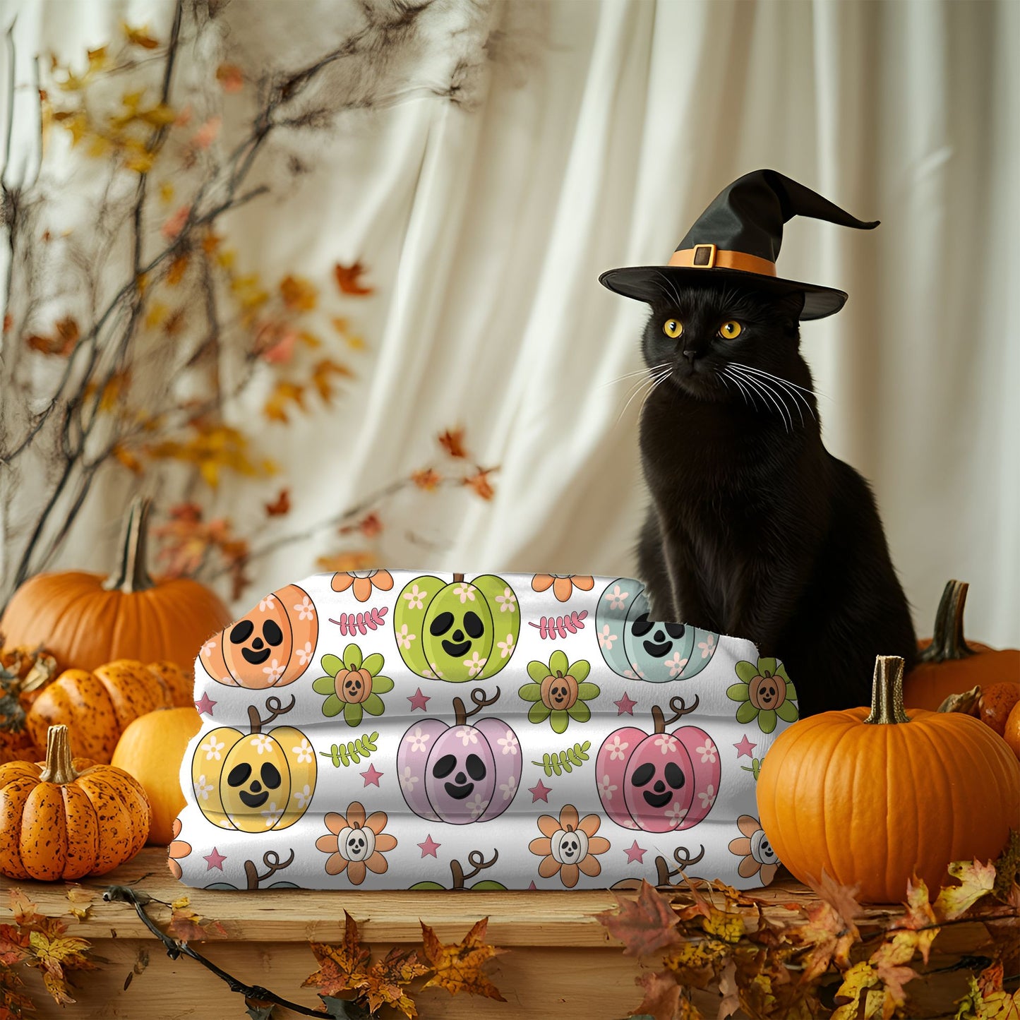 Colorful Pumpkin Plush Blanket, Cozy Fall Blanket, Halloween Decor, Cute Plush Throw, Autumn Gift Idea