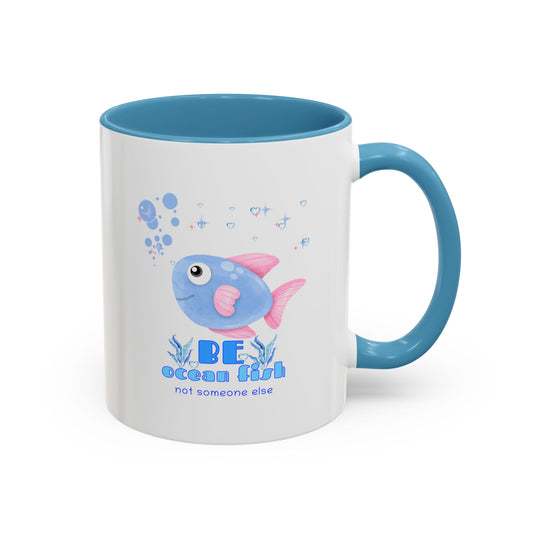 Cute cartoon fish with pink fins and bubble Coffee Mug