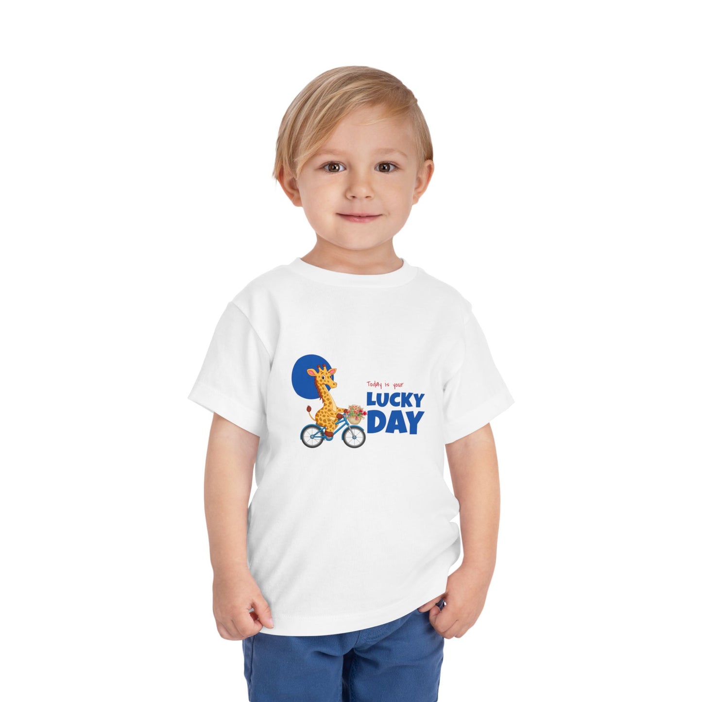 Toddler Short Sleeve Tee - 'Lucky Day' Giraffe Design, Kids Summer Shirt, Playtime Tee, Gift for Toddlers, Cute Animal Top