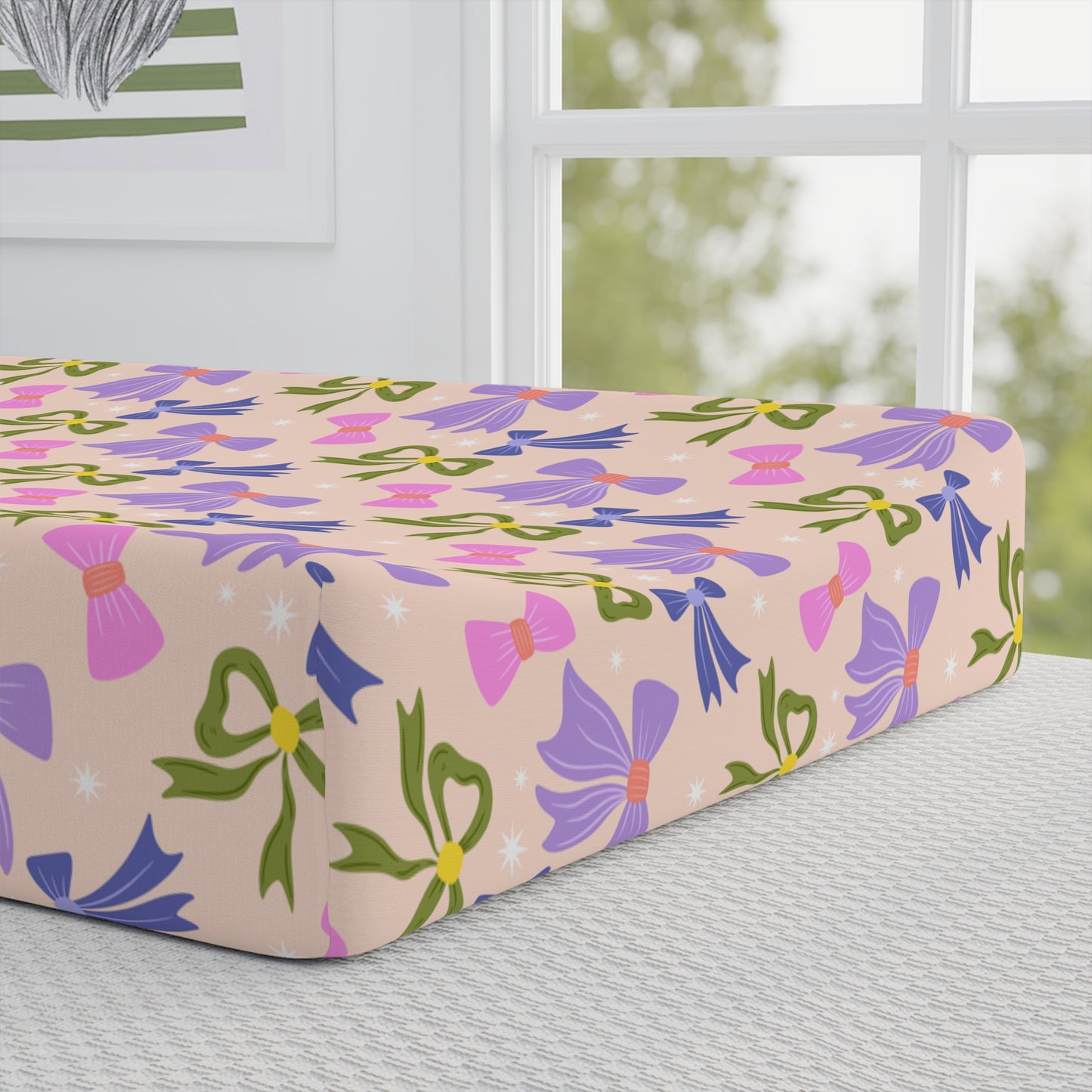 Floral Pink Baby Changing Pad Cover — Personalized Name Option
