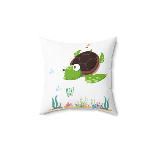 Turtle with seaweed and bubble Spun Polyester Square Pillow