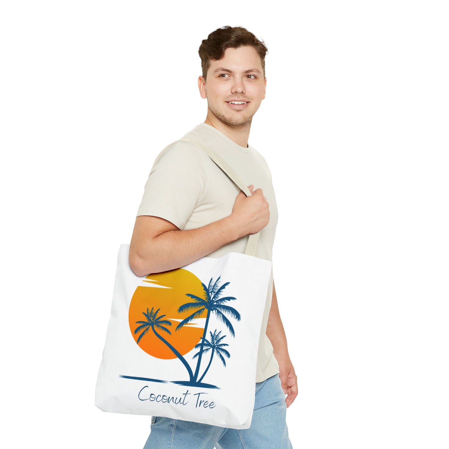 Coconut Tree Tote Bag — Tropical Sunset Beach Canvas Tote