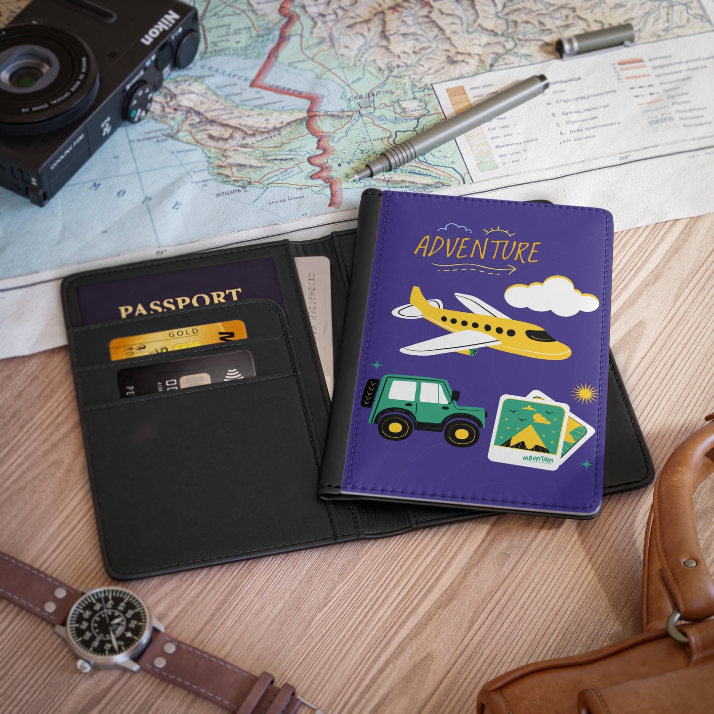 Adventure Passport Cover – Travel Plane & Jeep Illustration